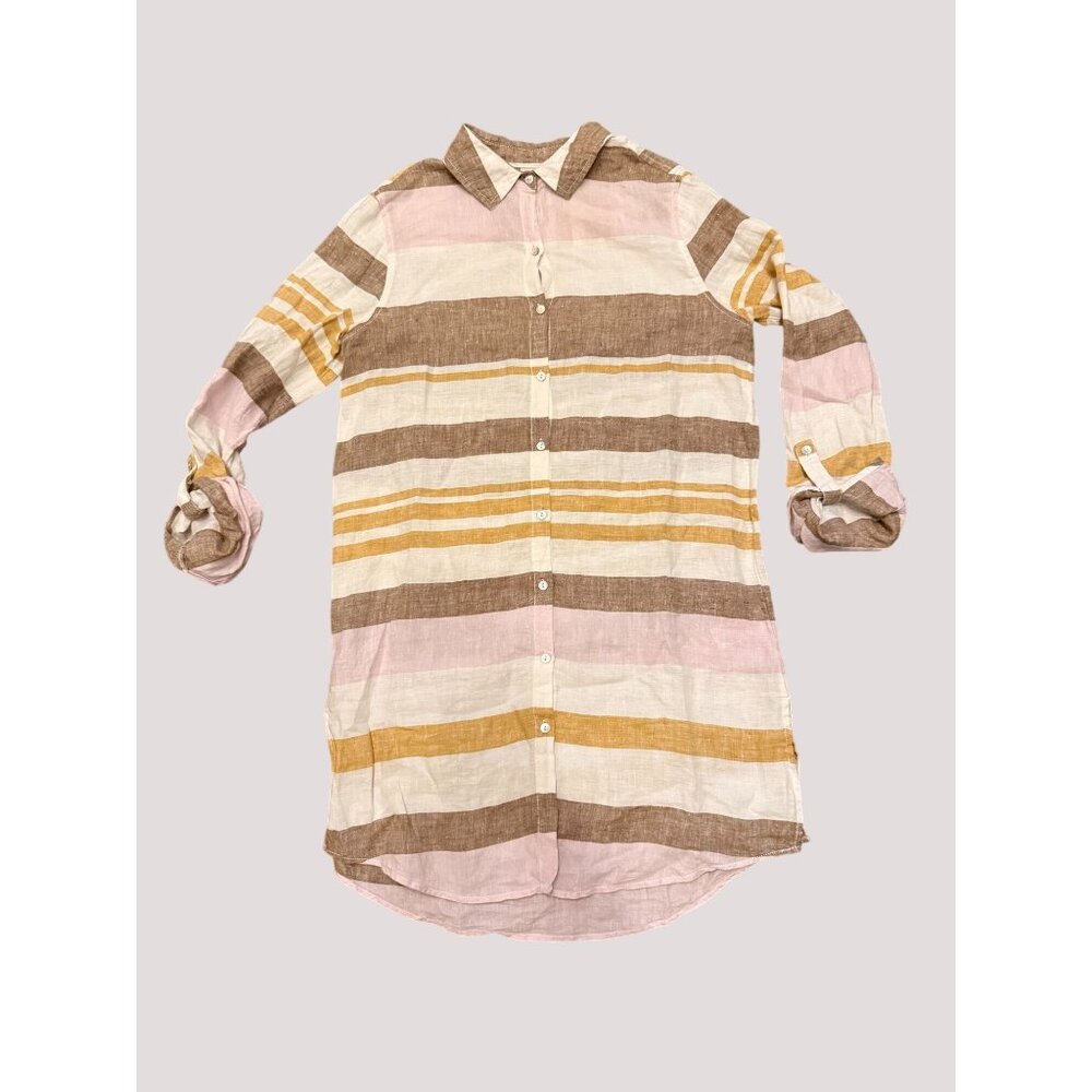 Rachel Zoe 100% Linen Womens Button Down Striped Shirt Dress Size S Lagenlook